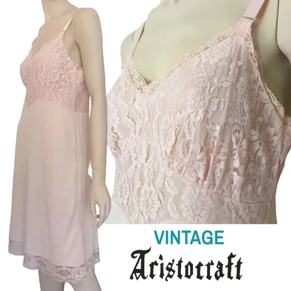 VINTAGE Aristocraft Slip Baby Pink Full Lace Lacy Double Layer Nylon Bodice